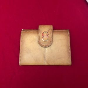 Tan Leather Snap Wallet with Gold Accent